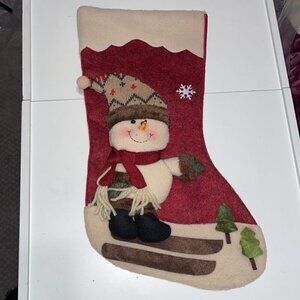 New 3D Plush Christmas Stocking Felt Snowman Snow Girl Skiing Red